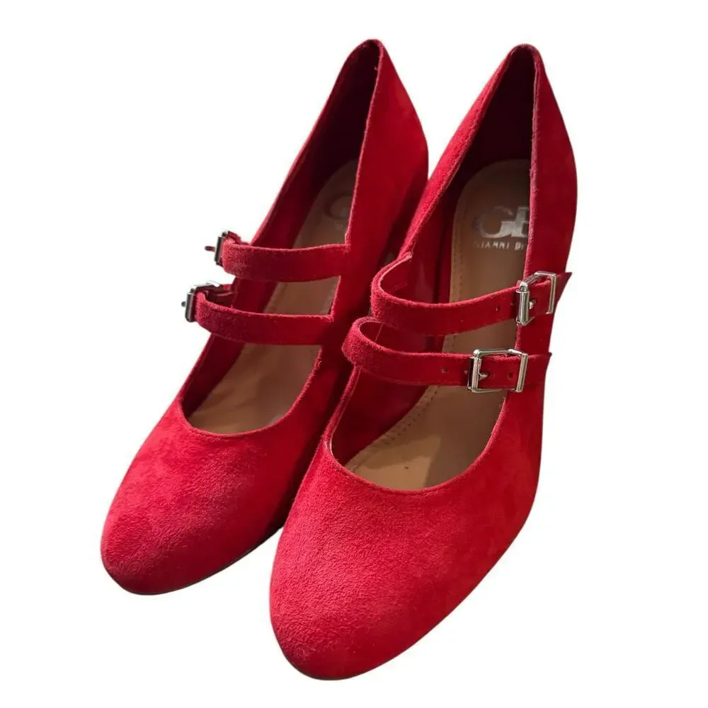 NEW- NWOT Gianni Bini Red Suede Mary Jane Heels Size 5.5